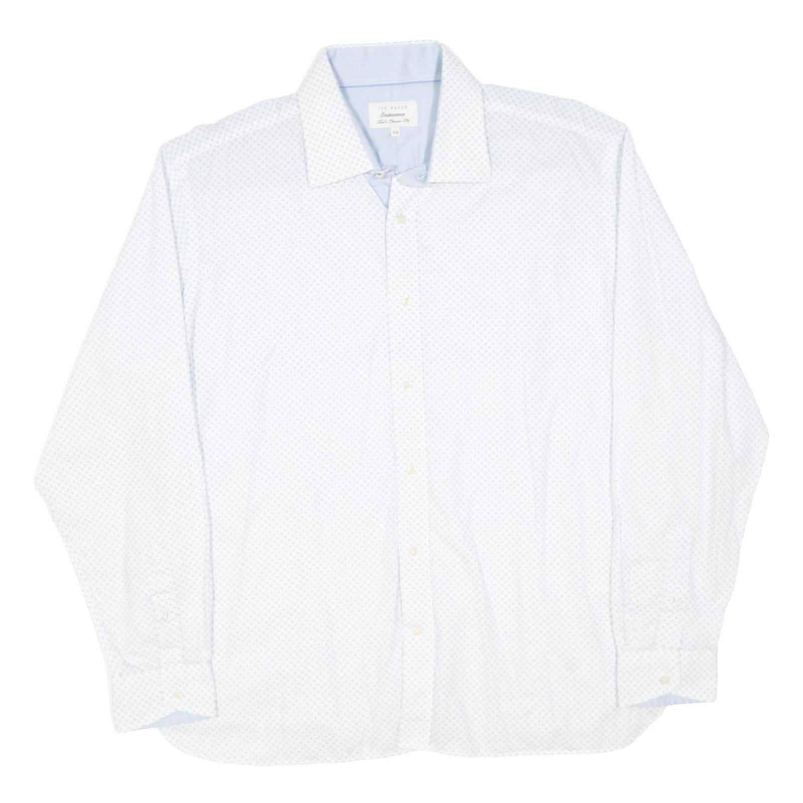 TED BAKER Mens White & Blue Patterned Shirt XL Smart Cotton Blend Long Sleeve