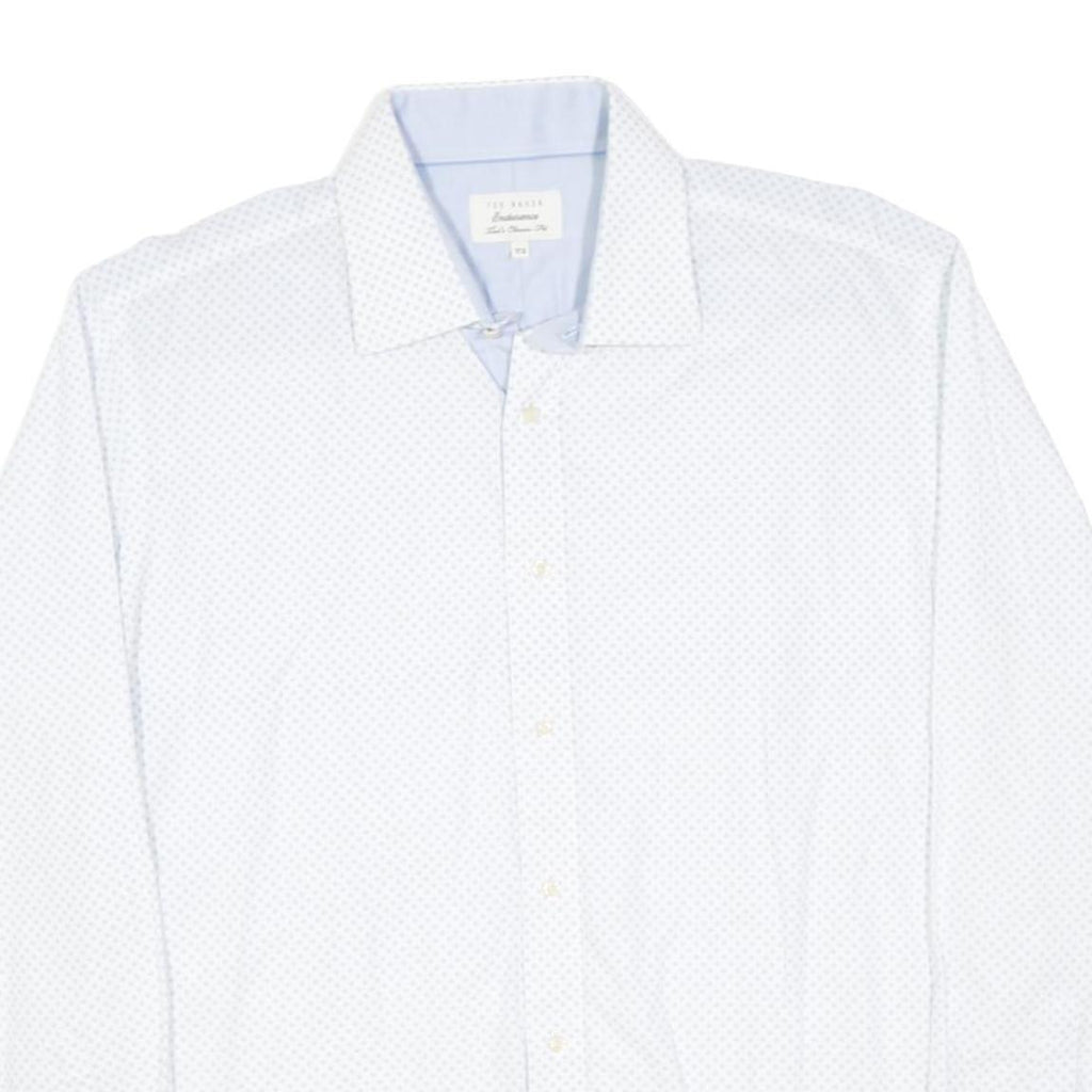 TED BAKER Mens White & Blue Patterned Shirt XL Smart Cotton Blend Long Sleeve