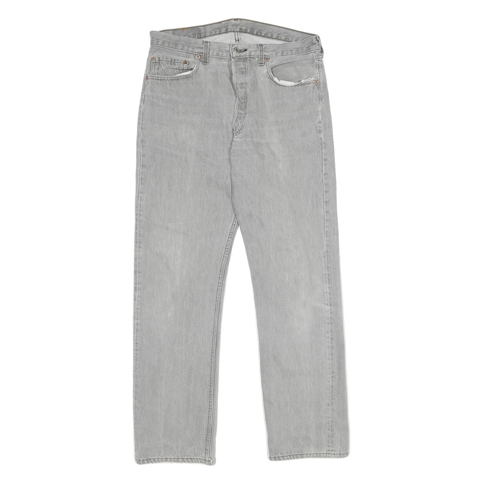 LEVI'S 501 Mens Jeans Grey Classic Straight Denim Raw W34 L32 Button Closure