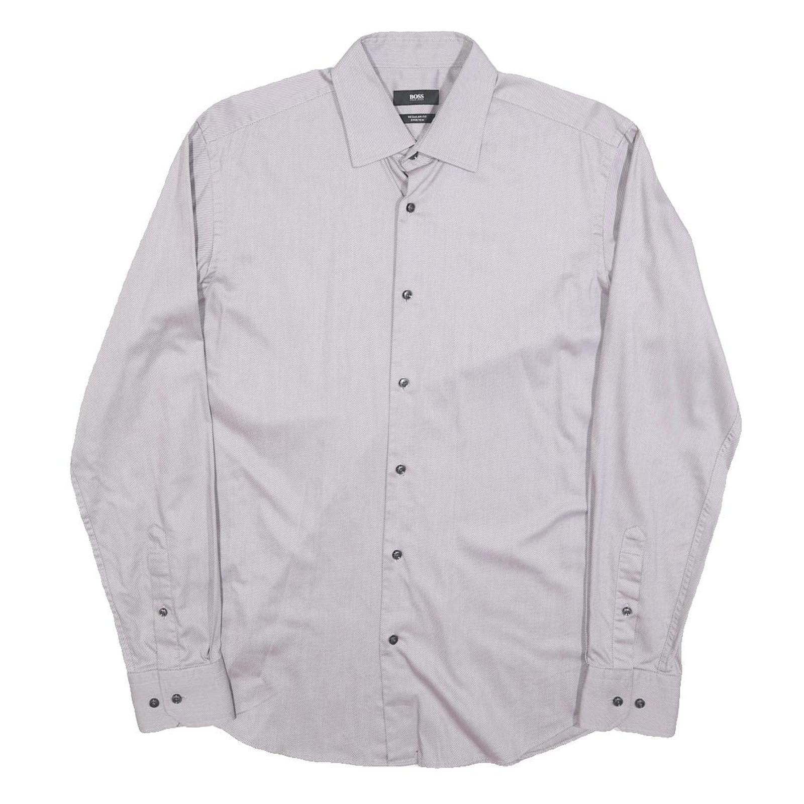 HUGO BOSS Mens Grey Shirt M Cotton Blend Classic Fit Formal Button Down