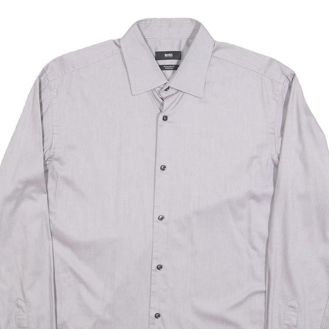 HUGO BOSS Mens Grey Shirt M Cotton Blend Classic Fit Formal Button Down