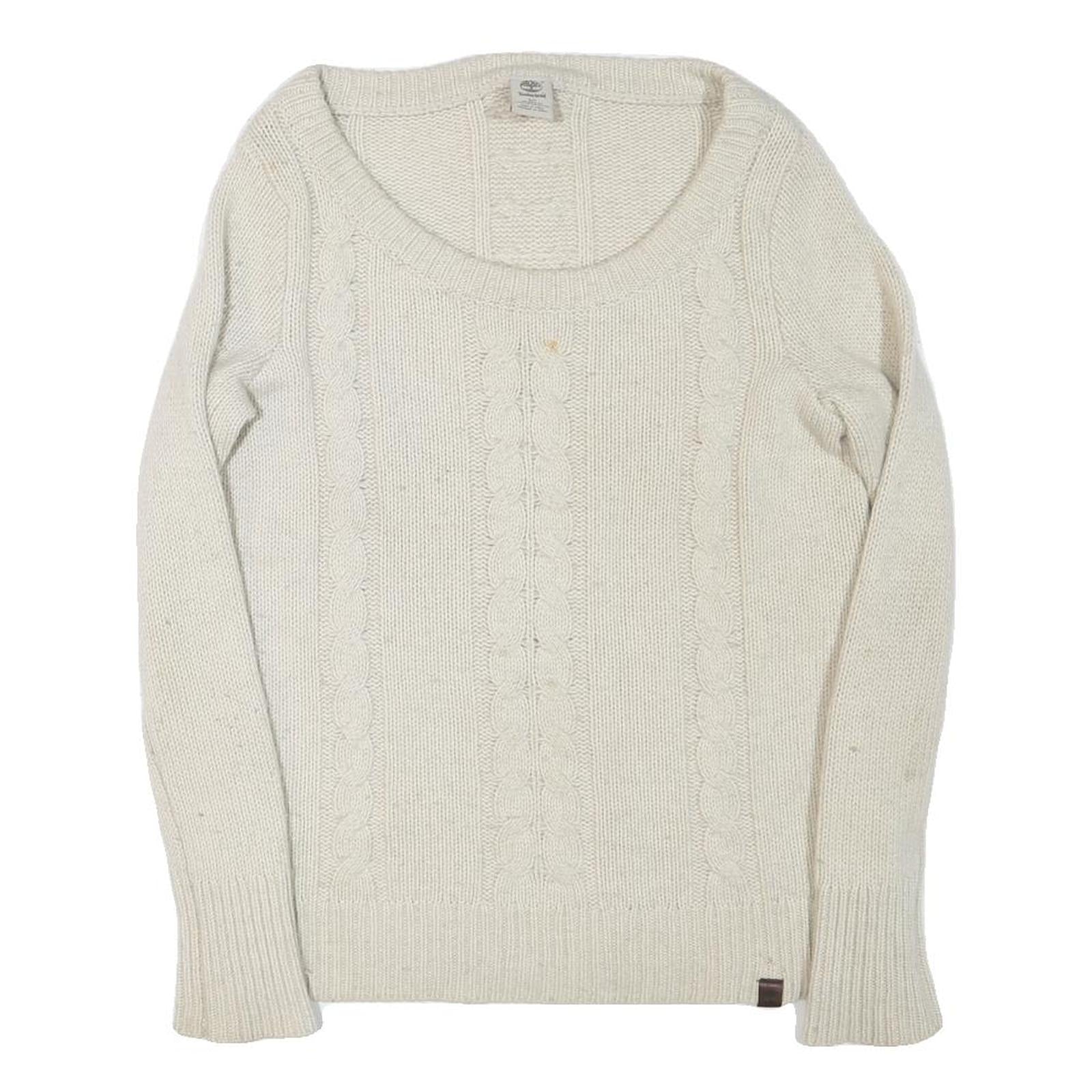 TIMBERLAND Womens Cream Patterned Jumper Round Neck Cable Knit S Wool Soft