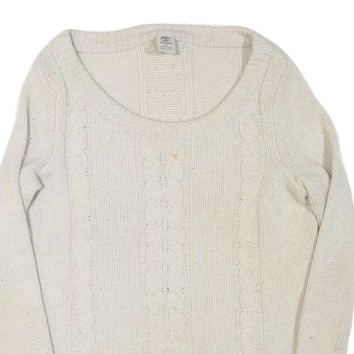 TIMBERLAND Womens Cream Patterned Jumper Round Neck Cable Knit S Wool Soft