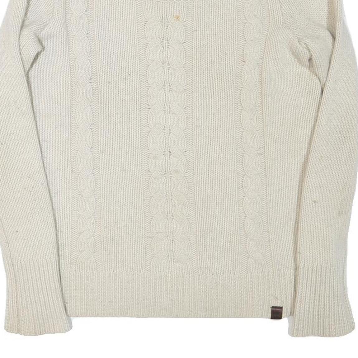 TIMBERLAND Womens Cream Patterned Jumper Round Neck Cable Knit S Wool Soft