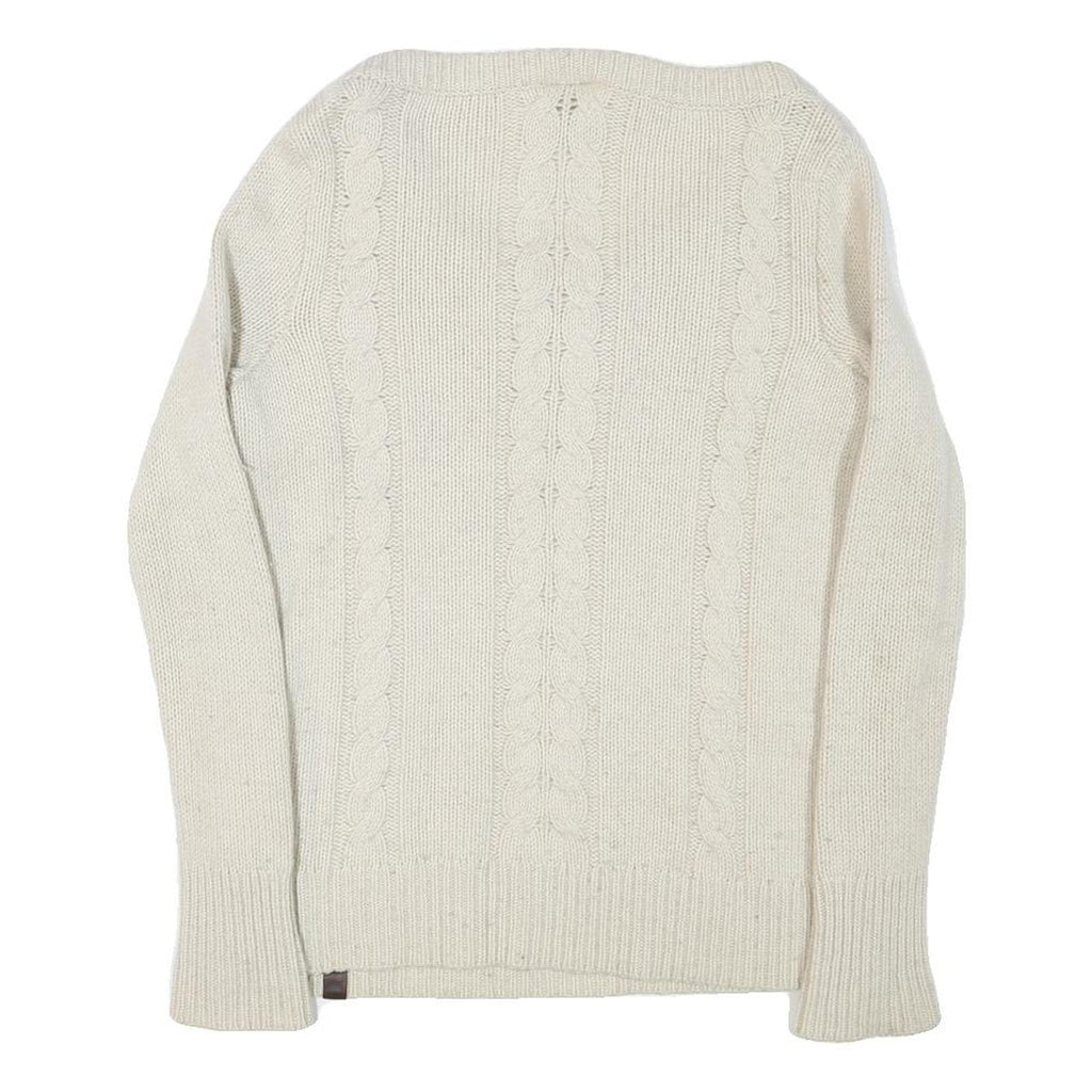TIMBERLAND Womens Cream Patterned Jumper Round Neck Cable Knit S Wool Soft