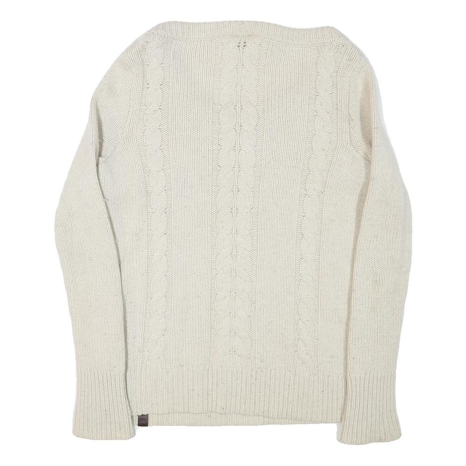 TIMBERLAND Womens Cream Patterned Jumper Round Neck Cable Knit S Wool Soft