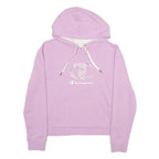 CHAMPION Womens Purple Hoodie L Floral Logo Cotton Blend Pullover