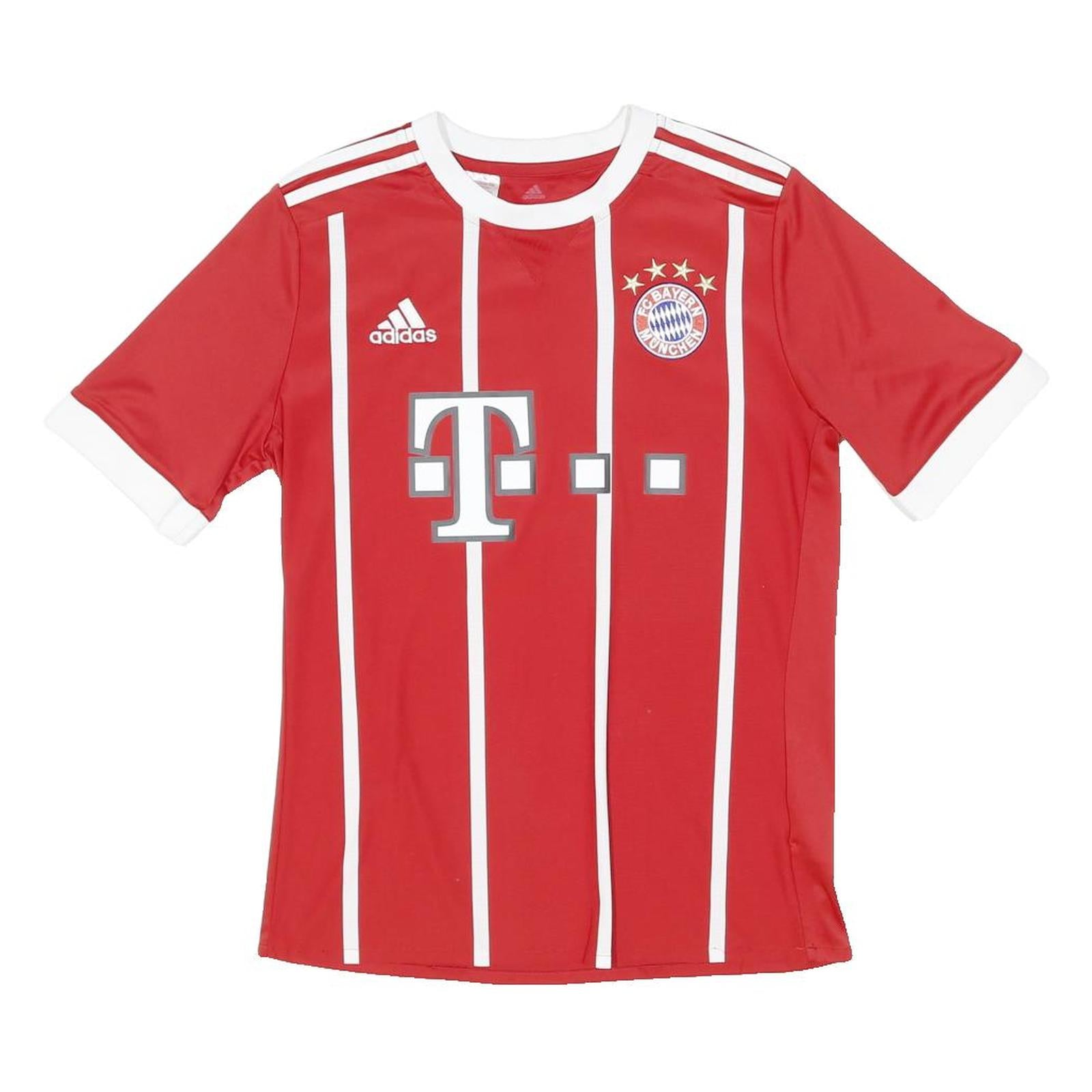 ADIDAS Boys Red & White Bayern Munchen Football Shirt 15-16Y Short Sleeve Crew