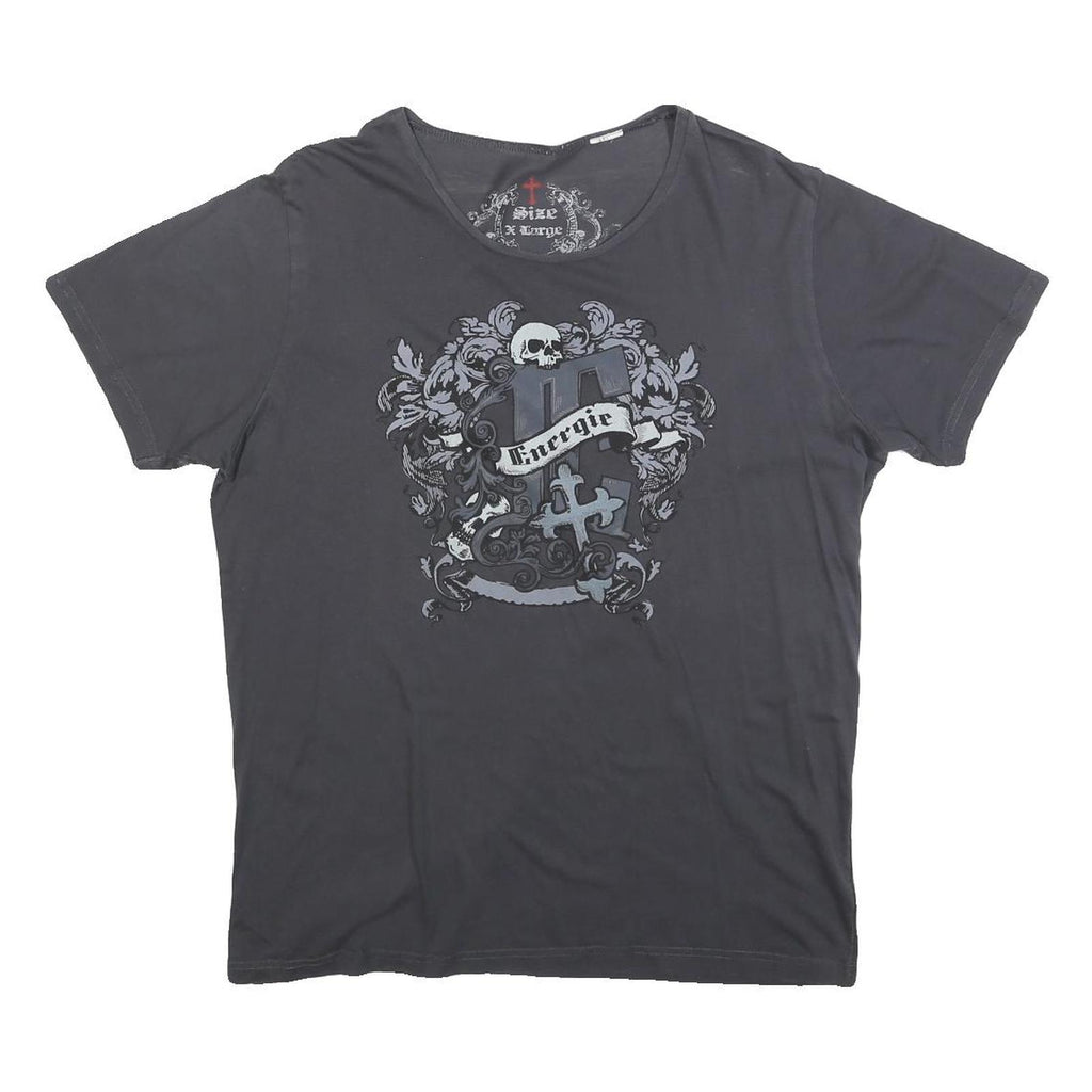 ENERGIE Womens Black Graphic T-Shirt XL Short Sleeve Round Neck Cotton Blend