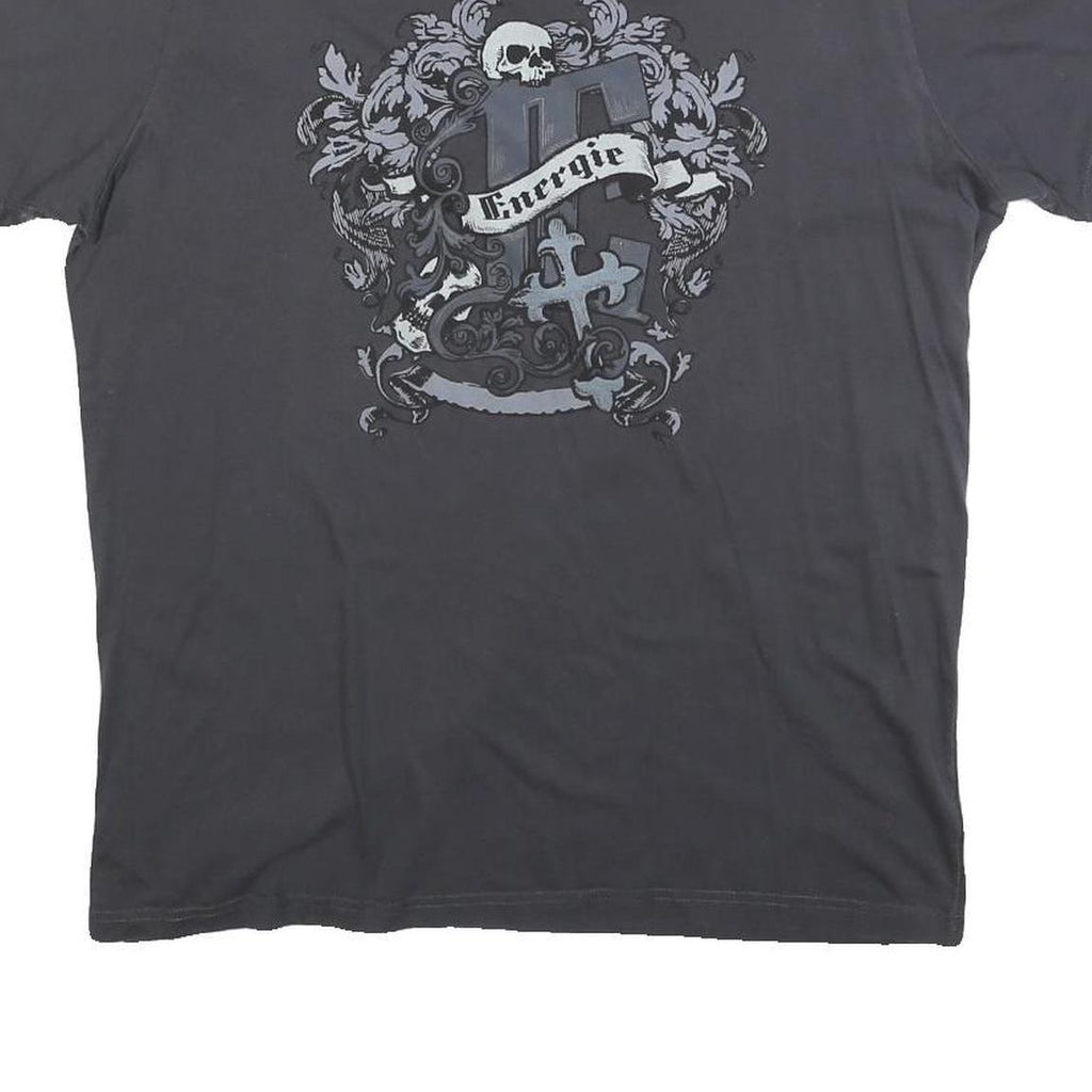 ENERGIE Womens Black Graphic T-Shirt XL Short Sleeve Round Neck Cotton Blend