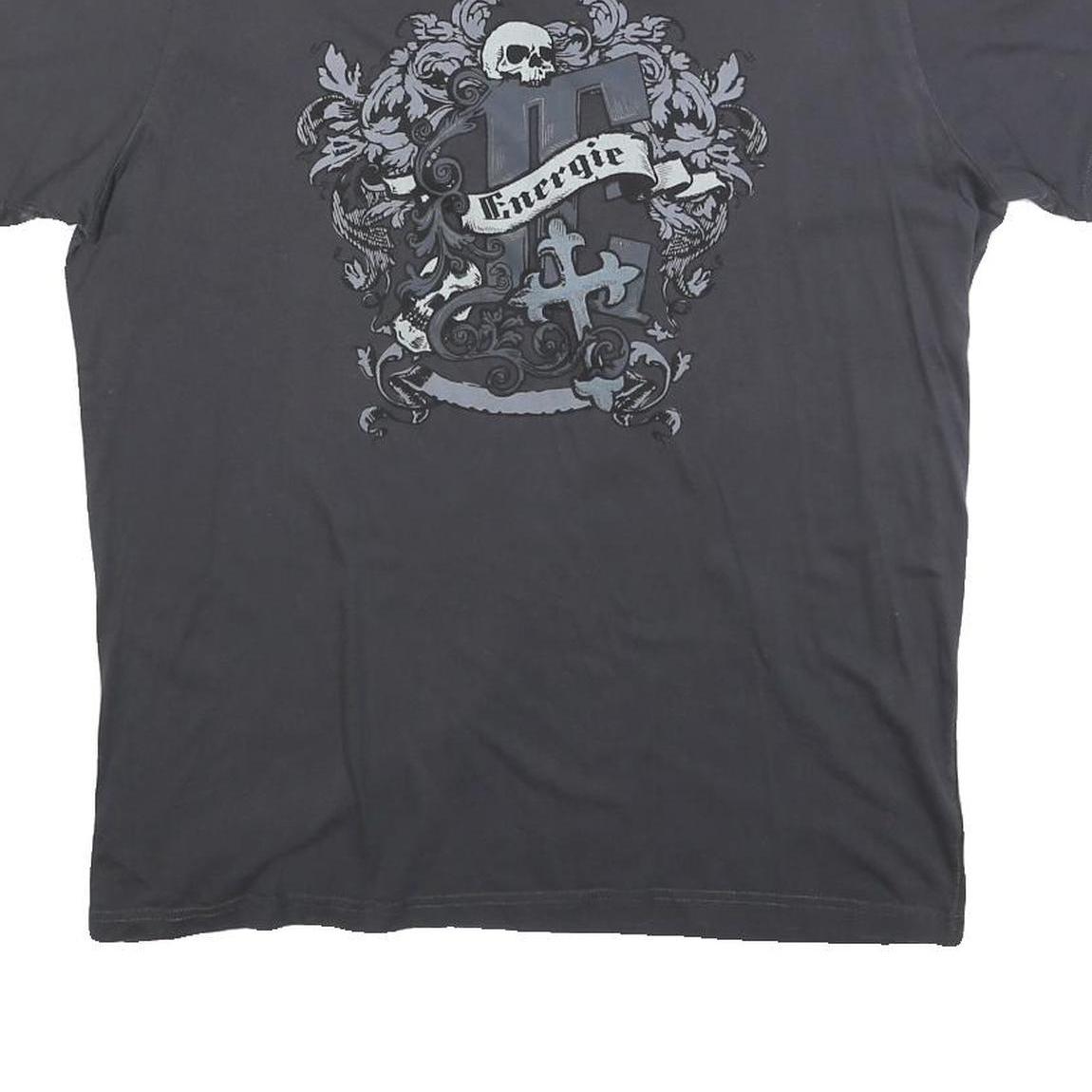 ENERGIE Womens Black Graphic T-Shirt XL Short Sleeve Round Neck Cotton Blend