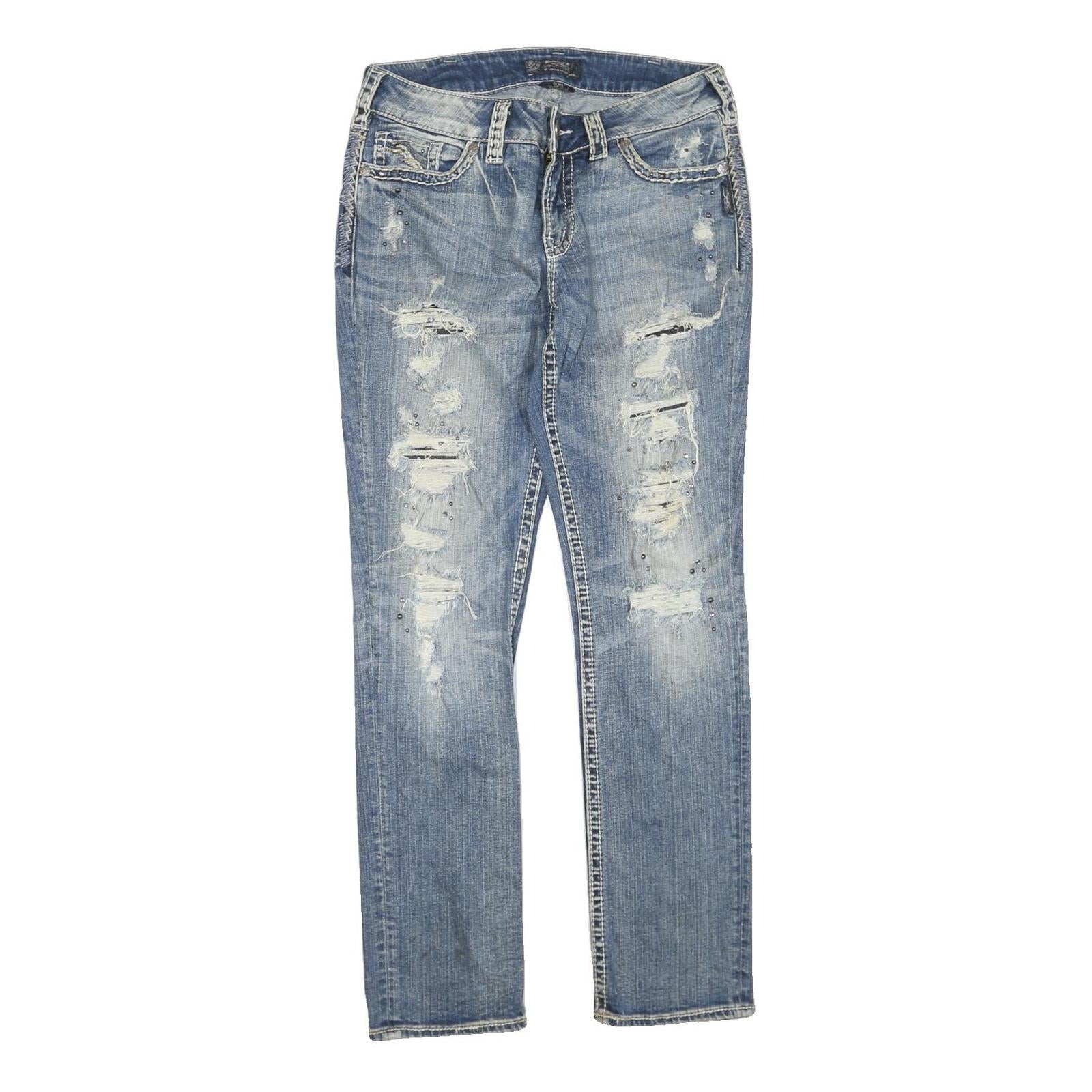 SILVER Womens Jeans Blue Regular Slim Denim Medium W32 L32 Distressed Fit