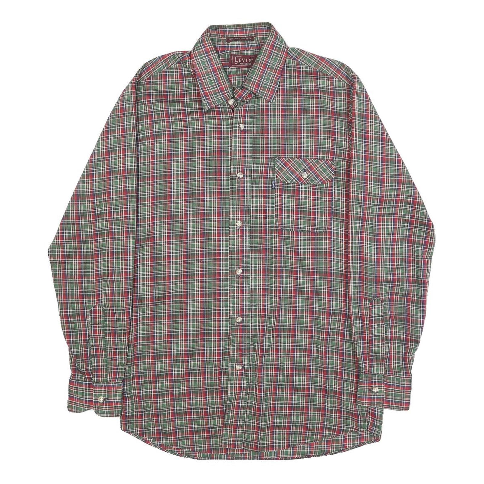 LEVI'S Mens Red & Green Check Shirt S Classic Cotton Blend Long Sleeve Button
