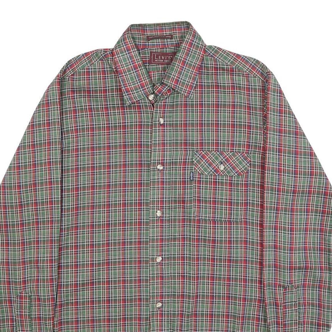 LEVI'S Mens Red & Green Check Shirt S Classic Cotton Blend Long Sleeve Button