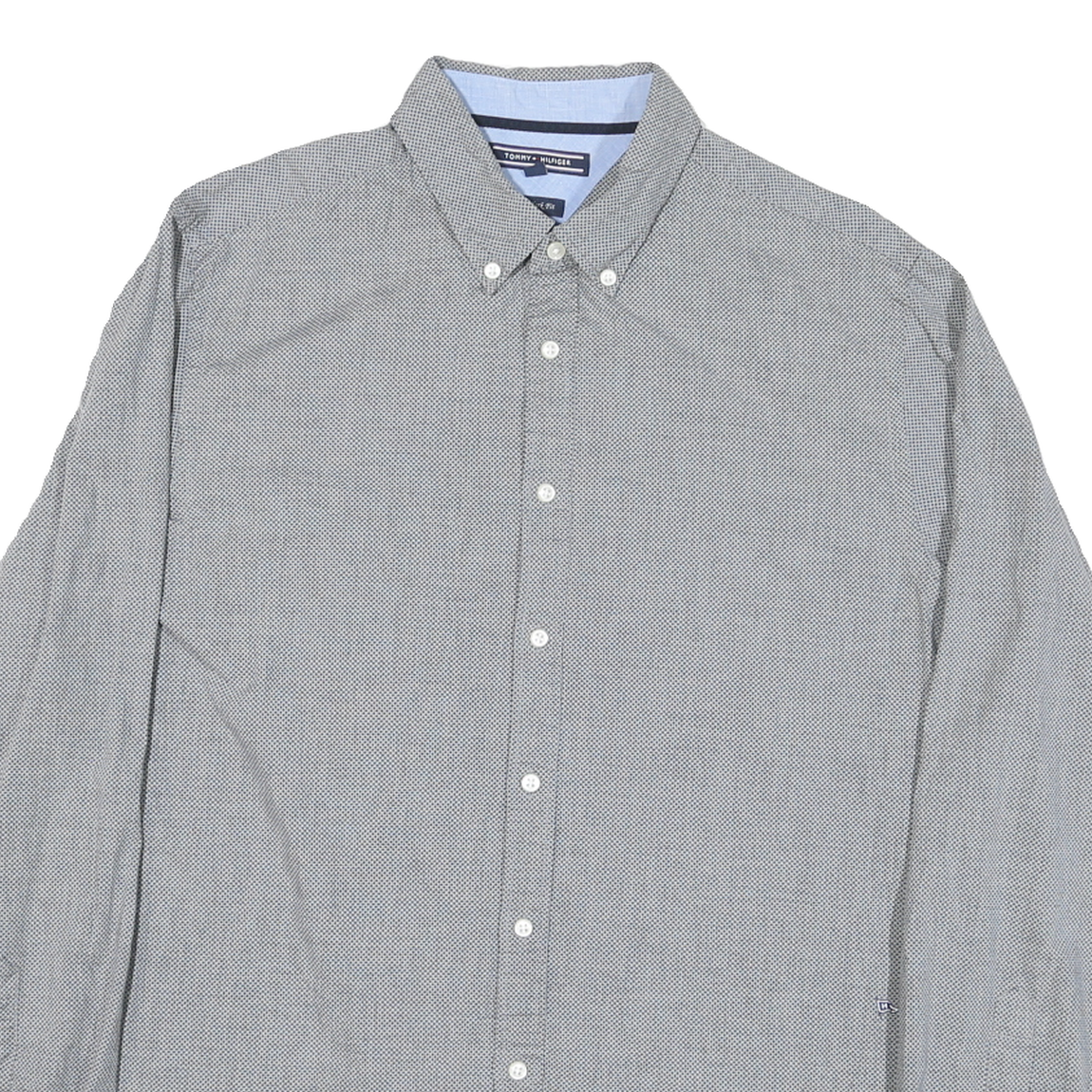 TOMMY HILFIGER Mens Grey & Navy Check Shirt L Button-Down Collar Long Sleeve