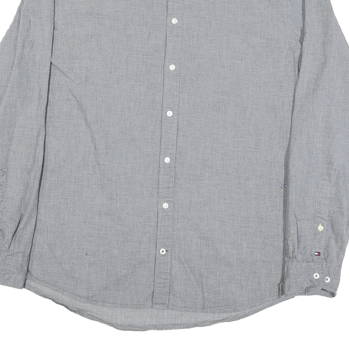 TOMMY HILFIGER Mens Grey & Navy Check Shirt L Button-Down Collar Long Sleeve
