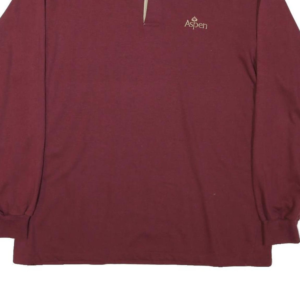 OUTER BANKS Mens Maroon & Beige Long Sleeve Plain XL Polo Shirt Aspen Logo