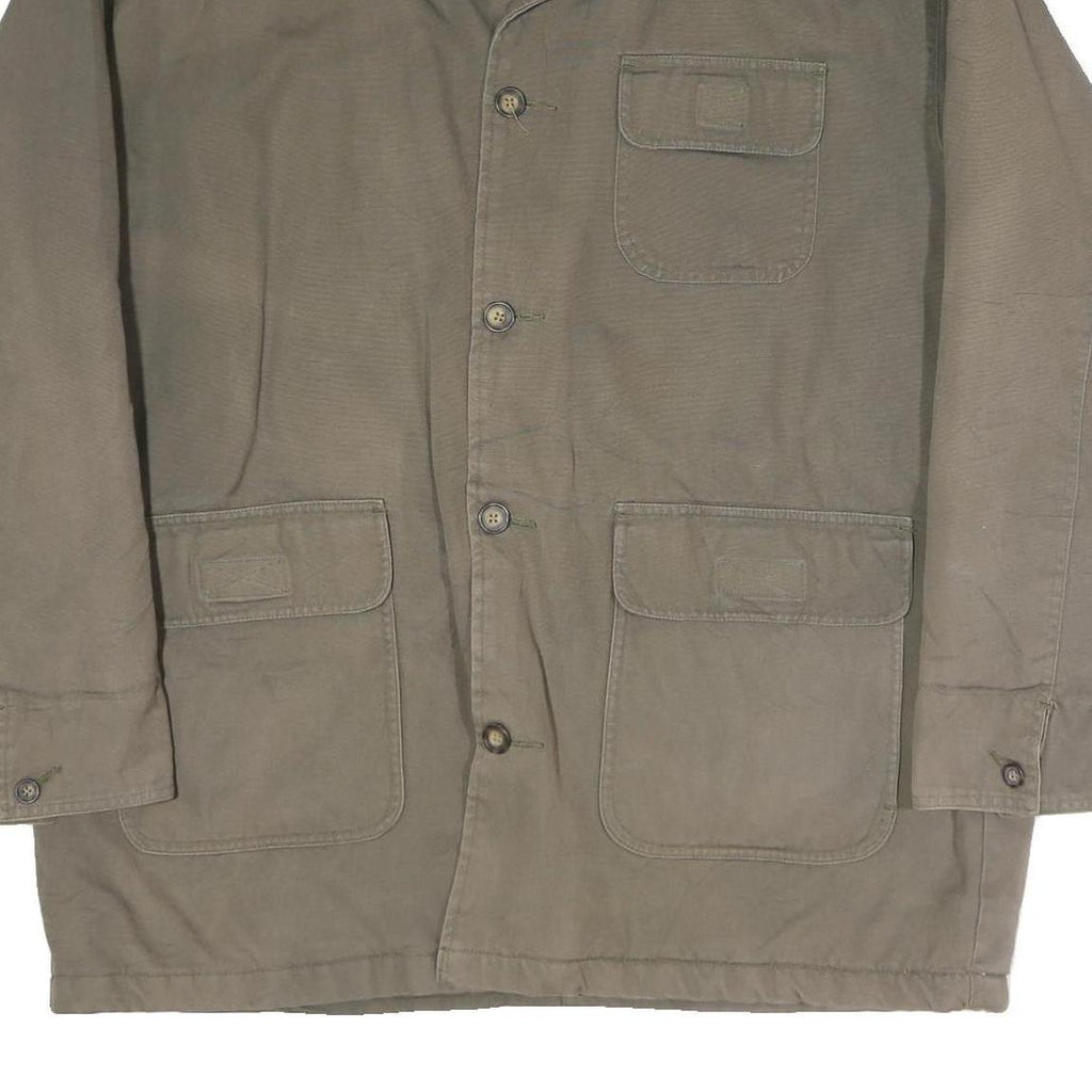 CHEROKEE Mens Green Cotton Jacket L Button Plain Casual Classic Three Pocket