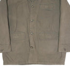 CHEROKEE Mens Green Cotton Jacket L Button Plain Casual Classic Three Pocket