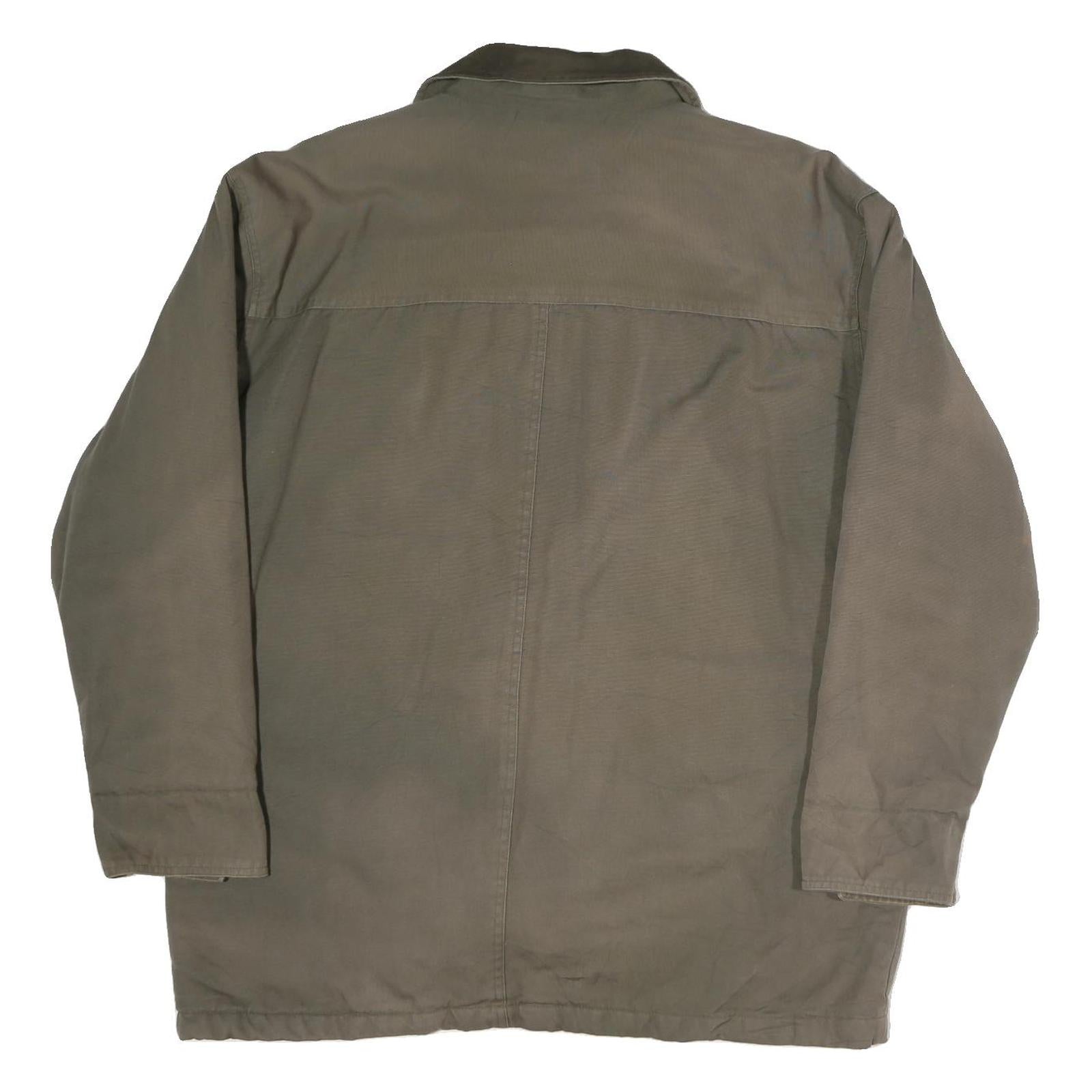 CHEROKEE Mens Green Cotton Jacket L Button Plain Casual Classic Three Pocket