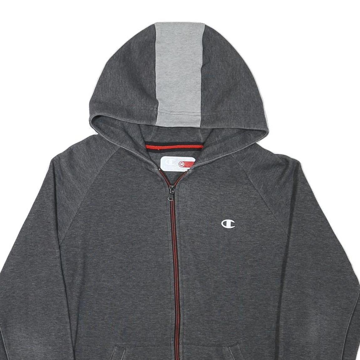 CHAMPION Mens Grey Full Zip Hoodie M Cotton Blend Athletic Sweatshirt with