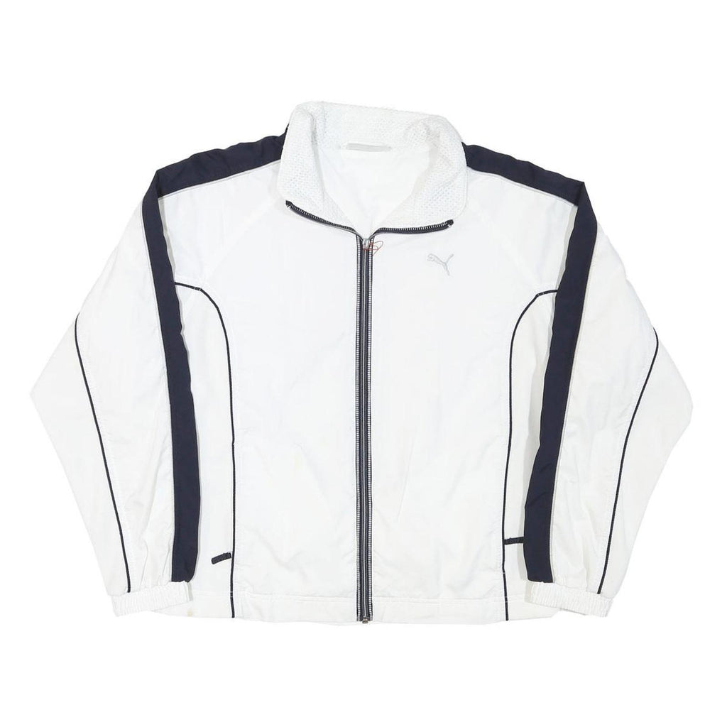 PUMA Womens White & Black Polyester Blend Zip Jacket UK 16 Plain Sporty Casual