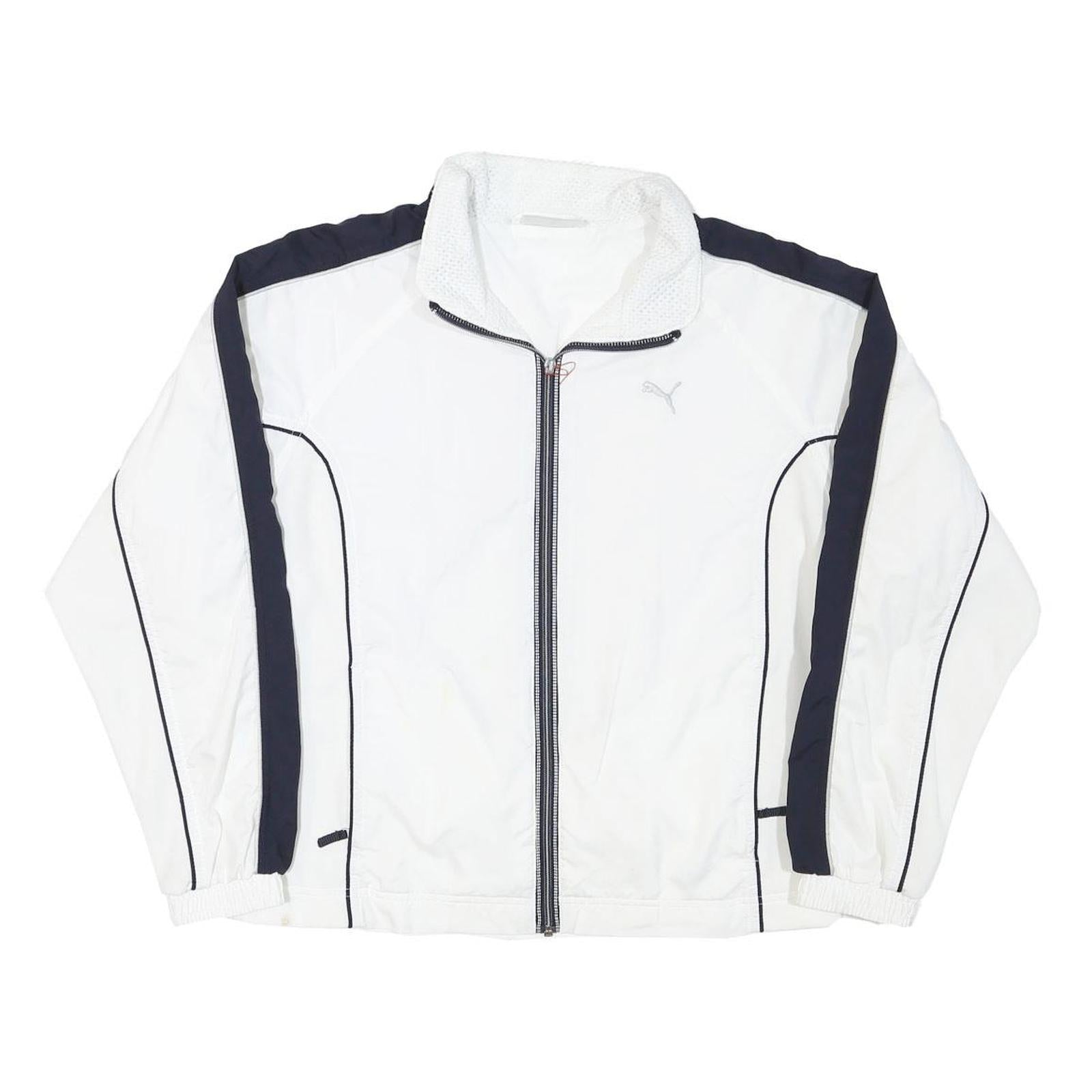 PUMA Womens White & Black Polyester Blend Zip Jacket UK 16 Plain Sporty Casual