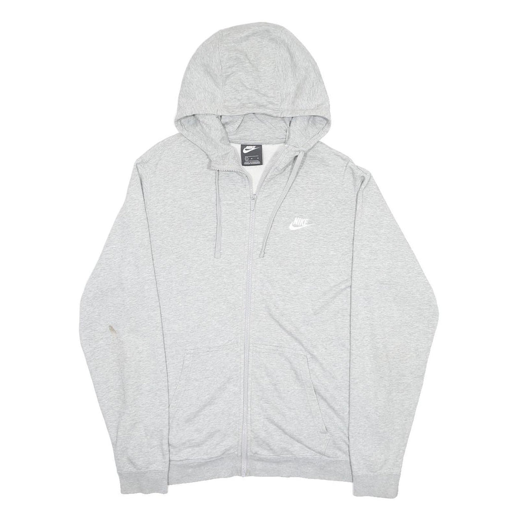 NIKE Mens Grey Pullover Hoodie L Cotton Blend Lightweight Casual Zip Up