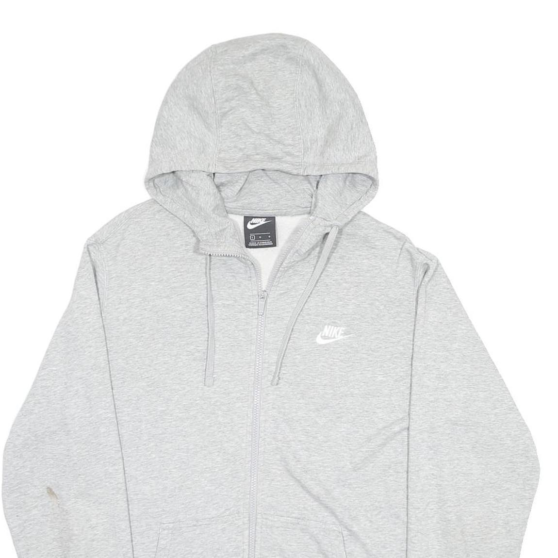NIKE Mens Grey Pullover Hoodie L Cotton Blend Lightweight Casual Zip Up