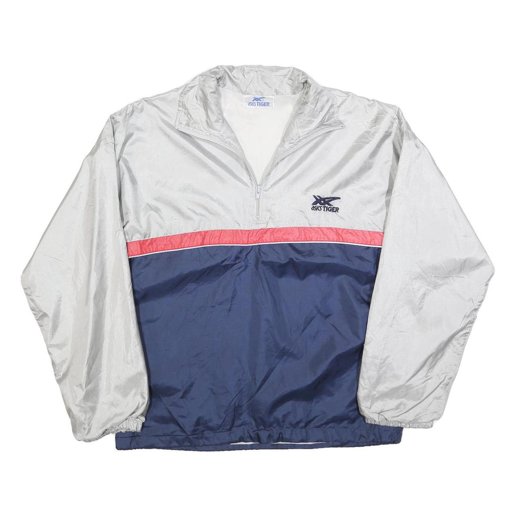 ASICS Mens Silver & Navy Blue Colourblock Quarter Zip Polyester Jacket S Sports