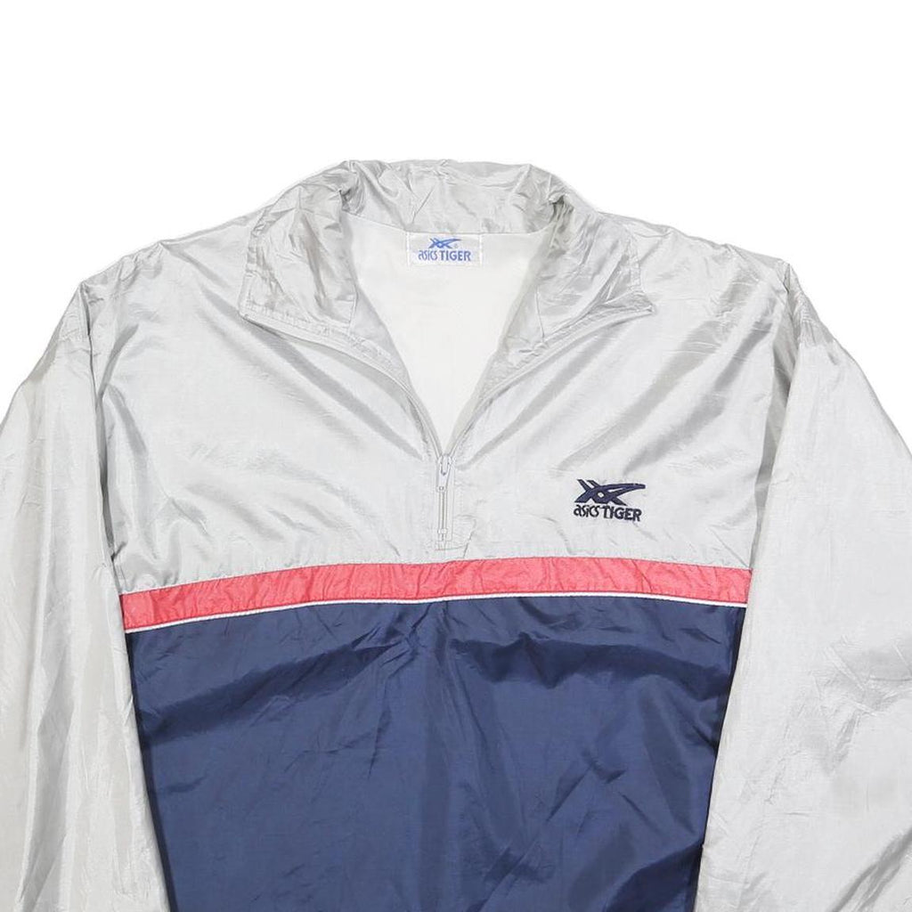 ASICS Mens Silver & Navy Blue Colourblock Quarter Zip Polyester Jacket S Sports