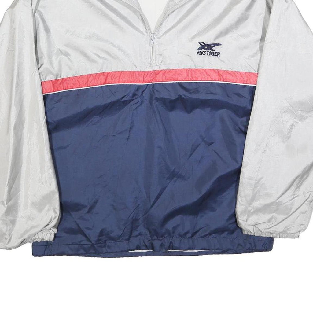 ASICS Mens Silver & Navy Blue Colourblock Quarter Zip Polyester Jacket S Sports