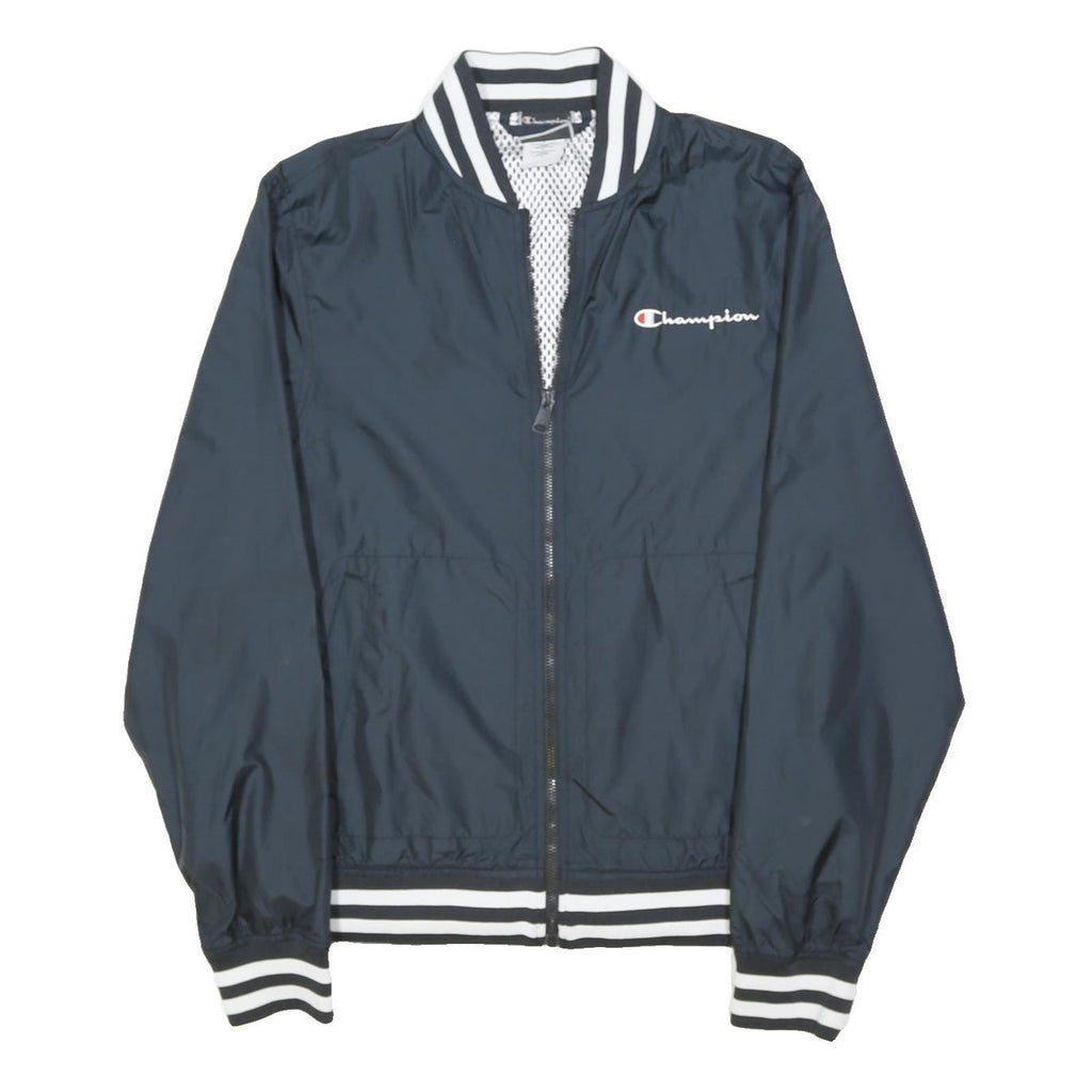 CHAMPION Mens Navy Blue Polyester Blend Bomber Jacket M Plain Zip Athletic