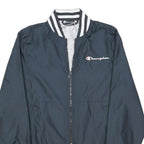 CHAMPION Mens Navy Blue Polyester Blend Bomber Jacket M Plain Zip Athletic