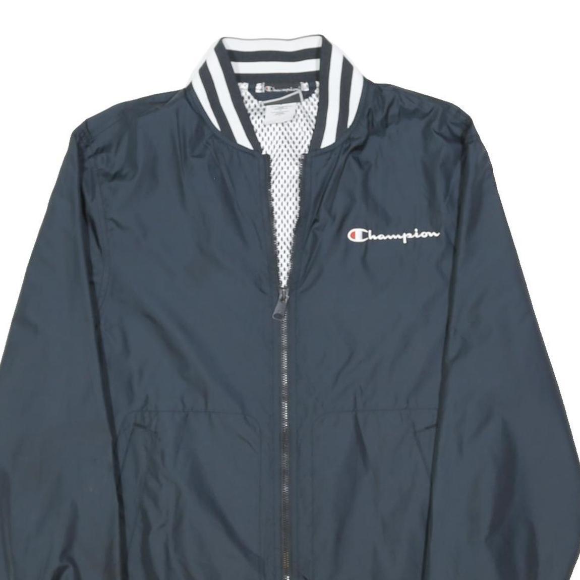 CHAMPION Mens Navy Blue Polyester Blend Bomber Jacket M Plain Zip Athletic