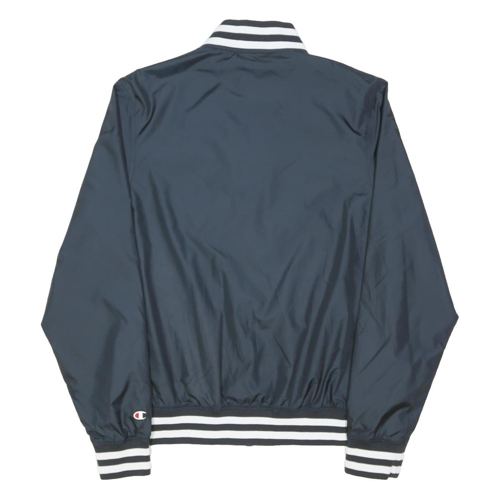 CHAMPION Mens Navy Blue Polyester Blend Bomber Jacket M Plain Zip Athletic