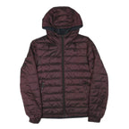 Mens Burgundy & Navy Reversible Quilted Jacket M Polyester Blend Hooded Zip