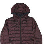 Mens Burgundy & Navy Reversible Quilted Jacket M Polyester Blend Hooded Zip