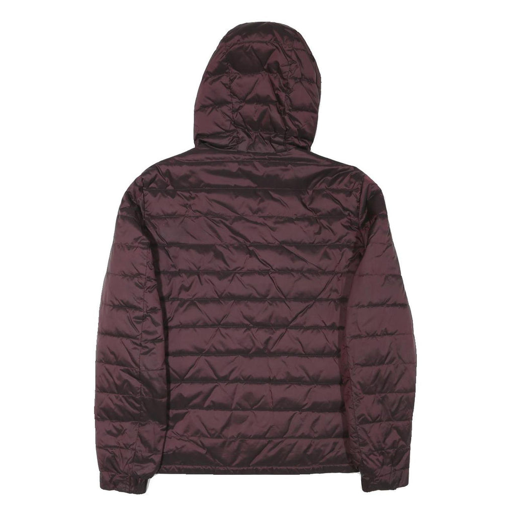 Mens Burgundy & Navy Reversible Quilted Jacket M Polyester Blend Hooded Zip