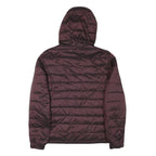 Mens Burgundy & Navy Reversible Quilted Jacket M Polyester Blend Hooded Zip