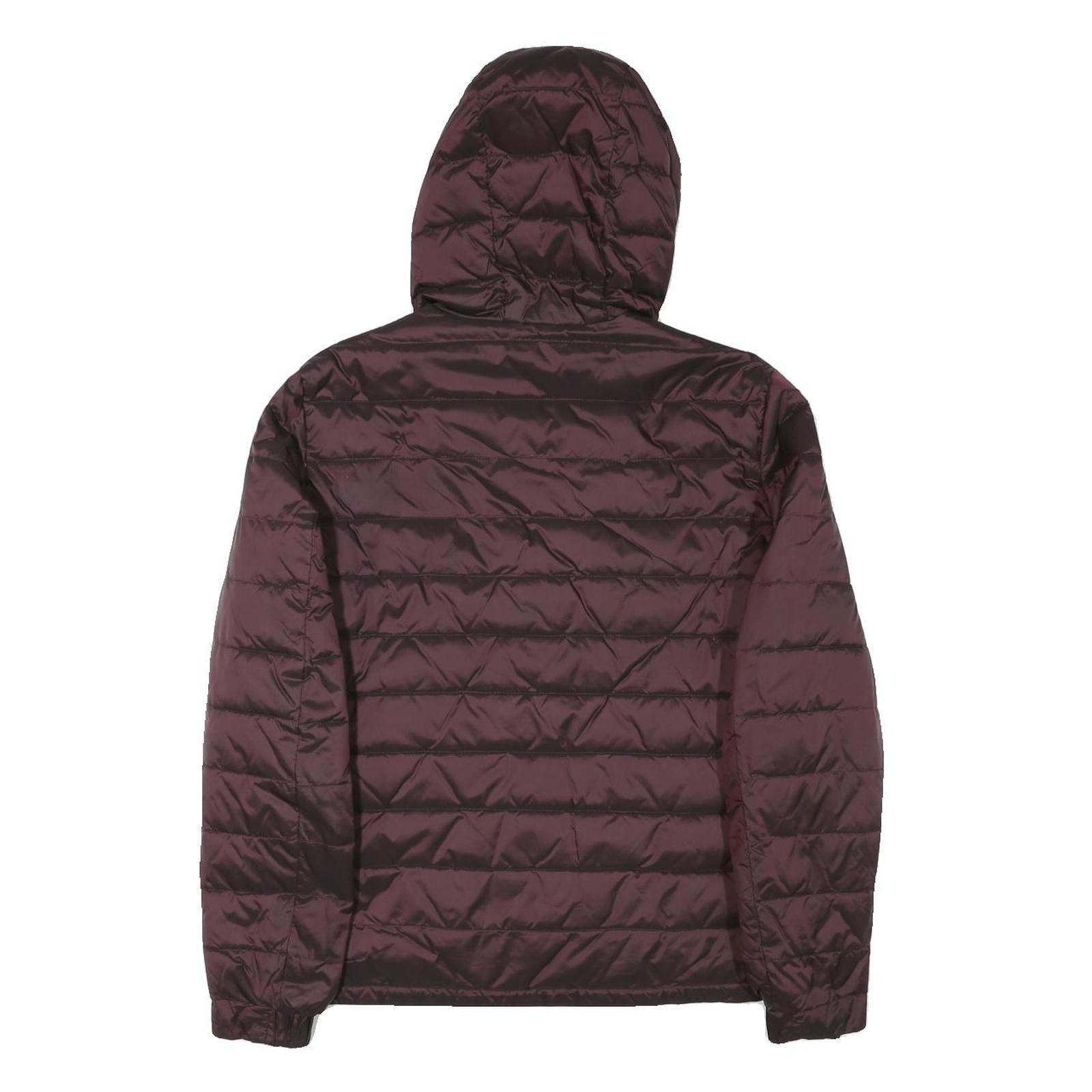 Mens Burgundy & Navy Reversible Quilted Jacket M Polyester Blend Hooded Zip