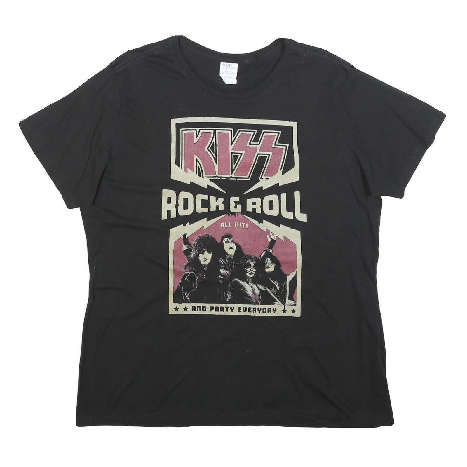 PORT & COMPANY Womens Black Kiss Rock & Roll Graphic T-Shirt XL Short Sleeve