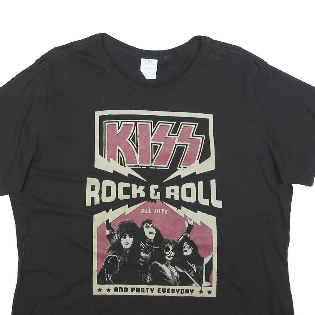 PORT & COMPANY Womens Black Kiss Rock & Roll Graphic T-Shirt XL Short Sleeve