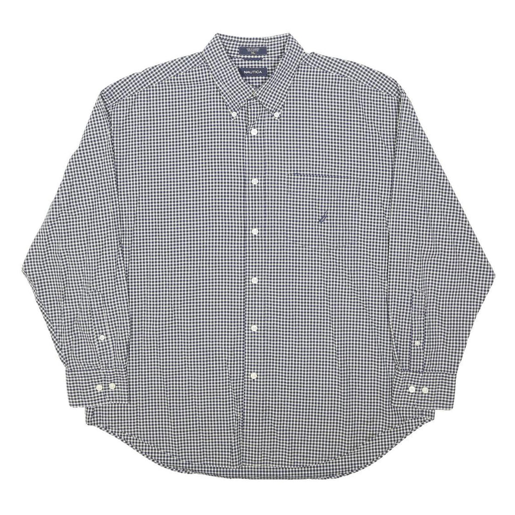 NAUTICA Mens Blue & White Check Shirt XL Button-Down Collar Cotton Casual