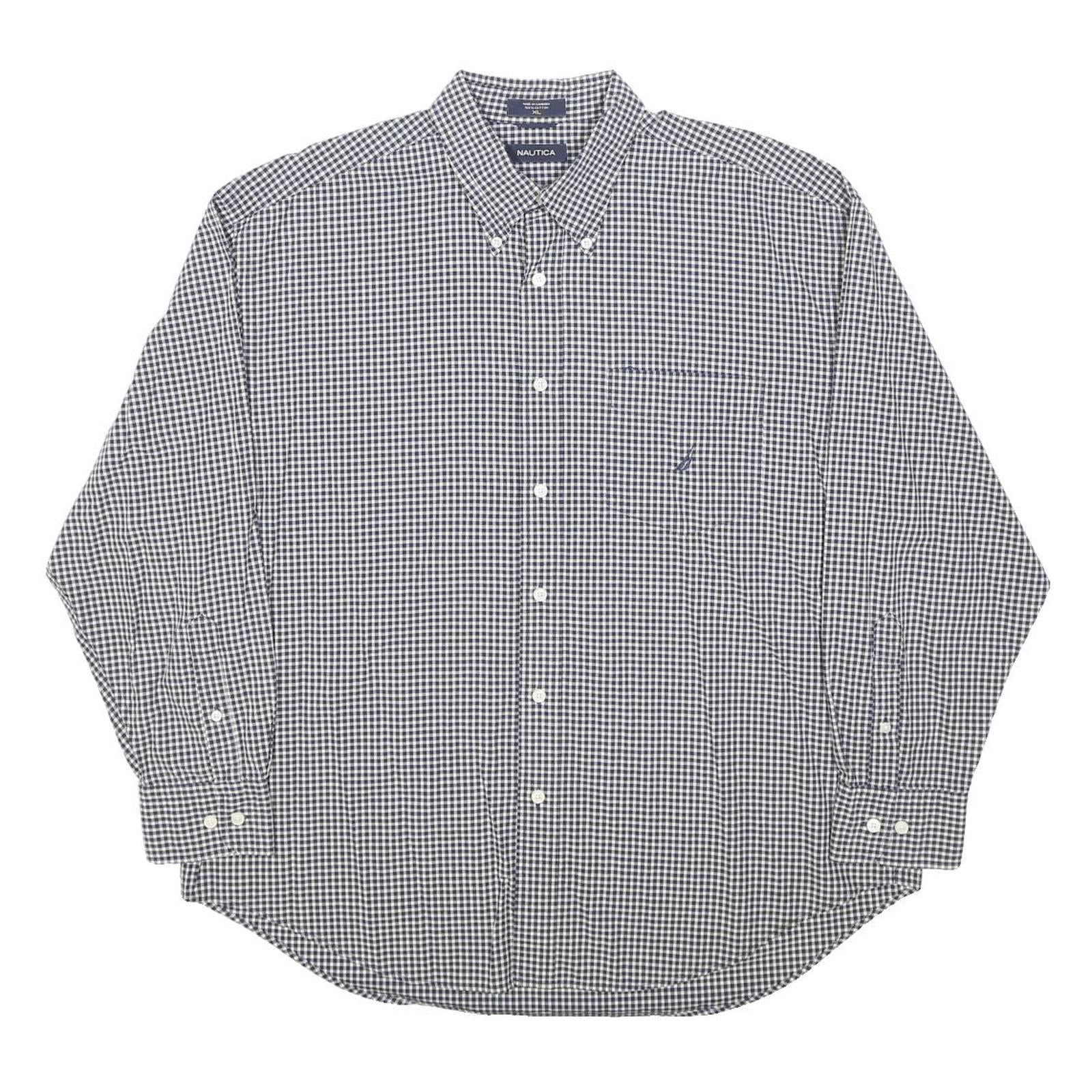 NAUTICA Mens Blue & White Check Shirt XL Button-Down Collar Cotton Casual