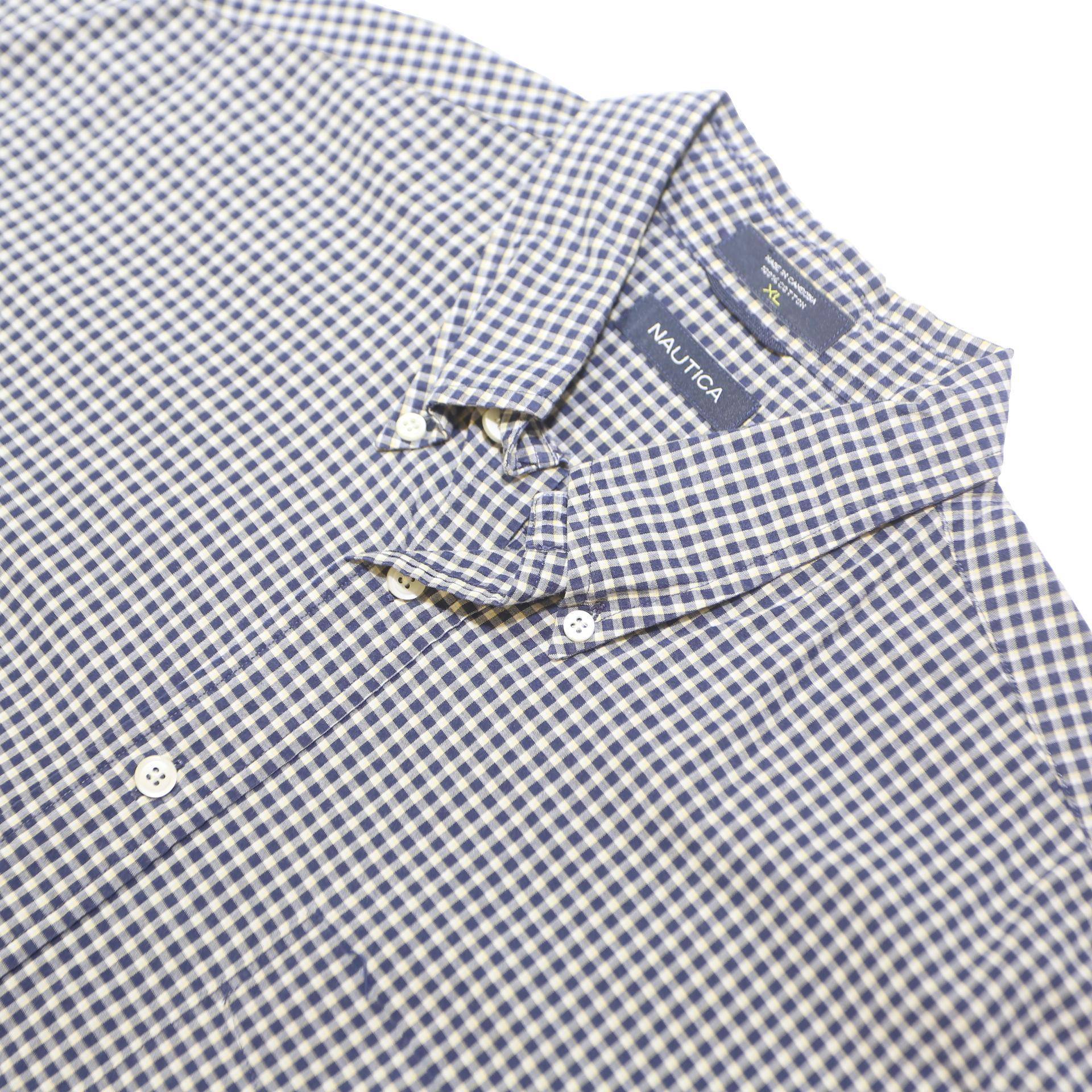 NAUTICA Mens Blue & White Check Shirt XL Button-Down Collar Cotton Casual