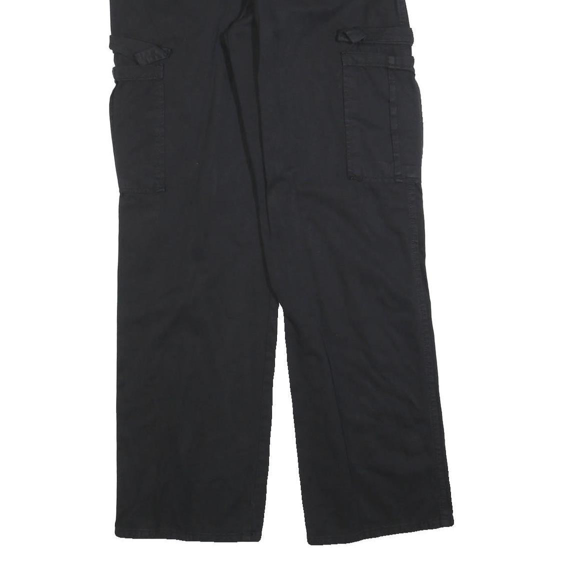 STR Mens Cotton Blend Black Regular Straight Trousers W30 L32 Casual Durable Zip