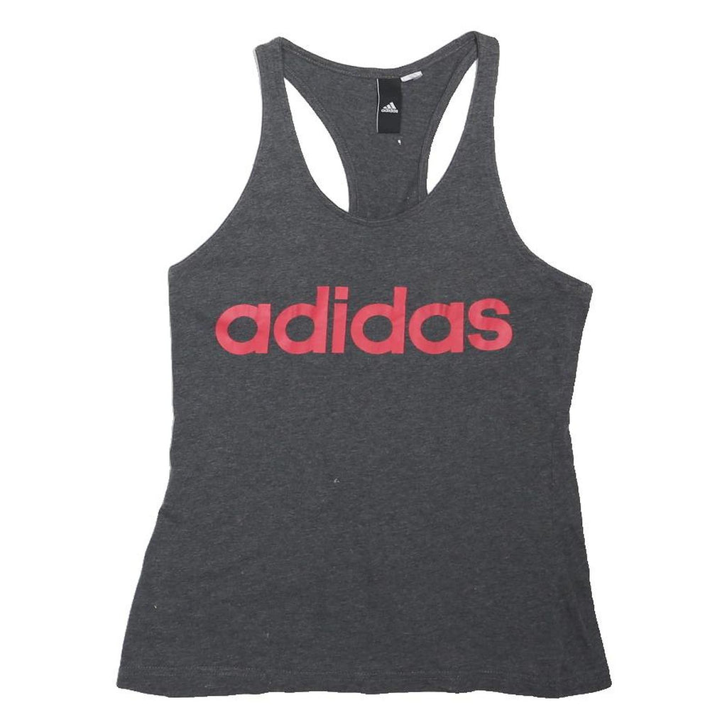 ADIDAS Womens Grey Vest Sleeveless Scoop Neck Logo XS Cotton Blend Tracksuit Top