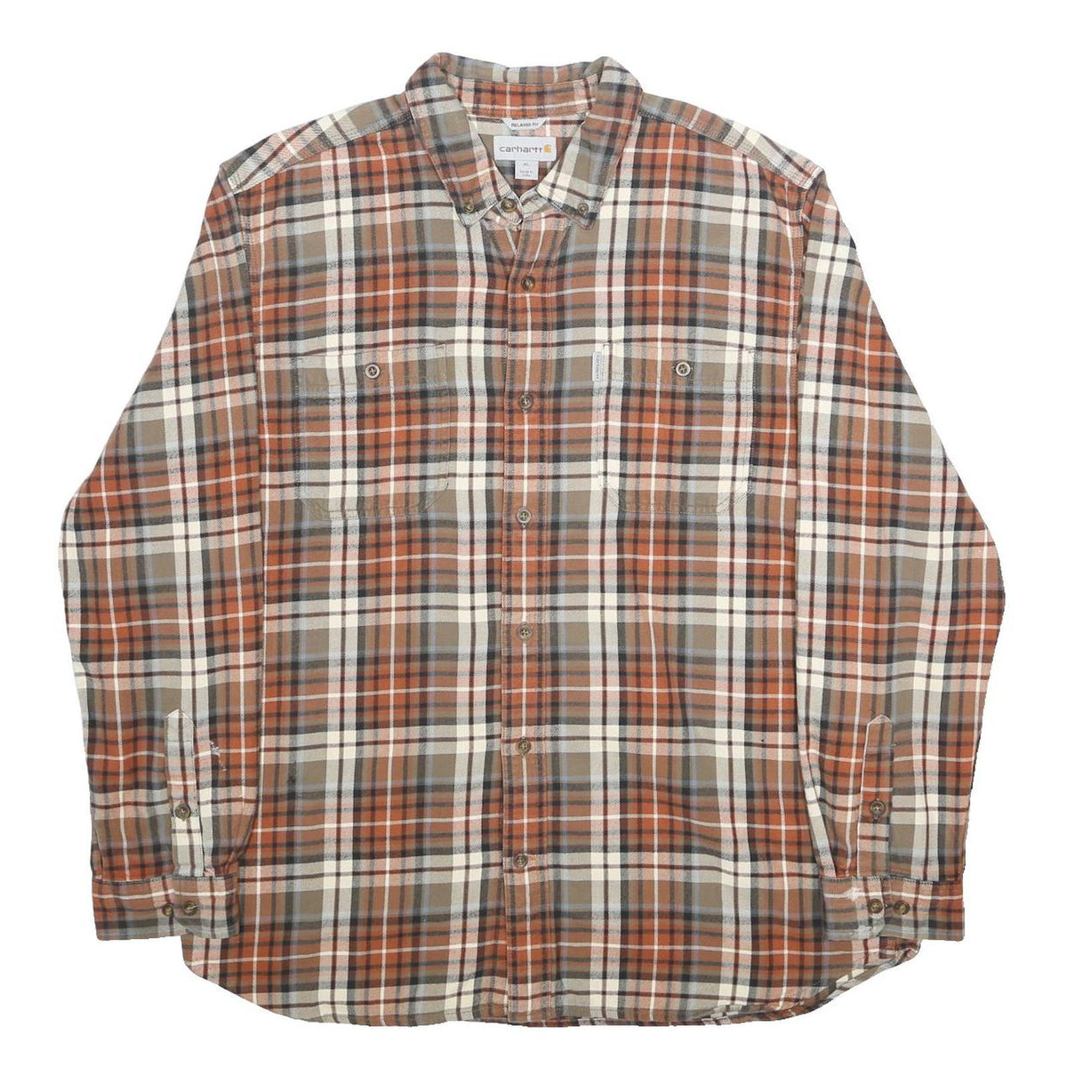 CARHARTT Mens Orange & Brown Check Shirt XL Button Down Cotton Casual Workwear