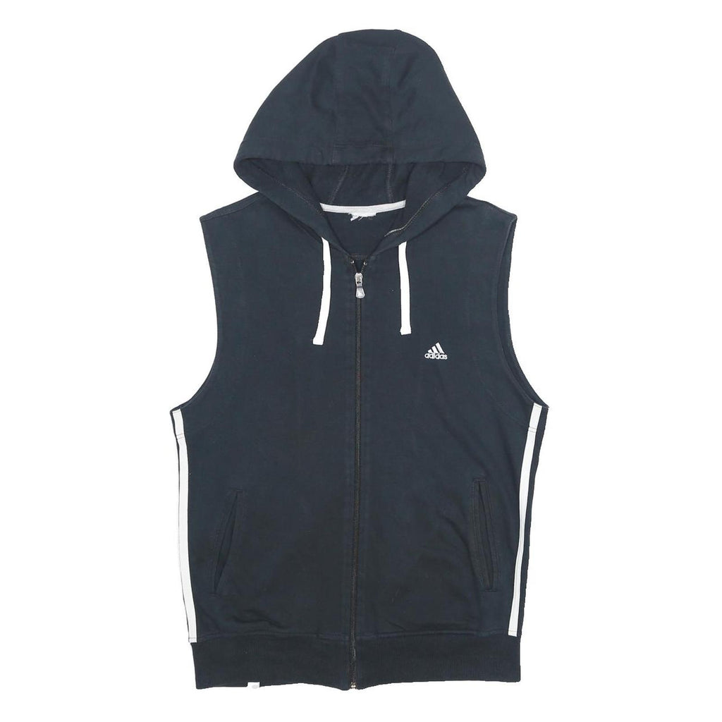 ADIDAS Mens Black & White Sleeveless Hoodie S Cotton Blend Zip Up Casual